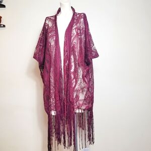 New Burgundy Sheer Open Front Woman's Large Top Emerette